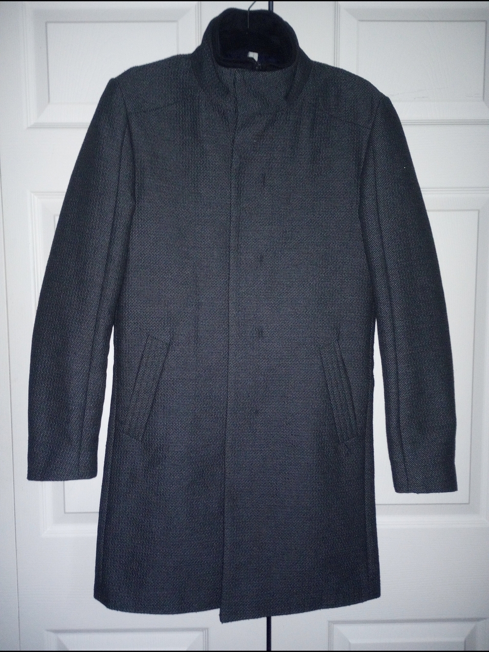 Zara Man Men's Charcoal Gray Tweed Tailored Pea Coat Stand Collar S